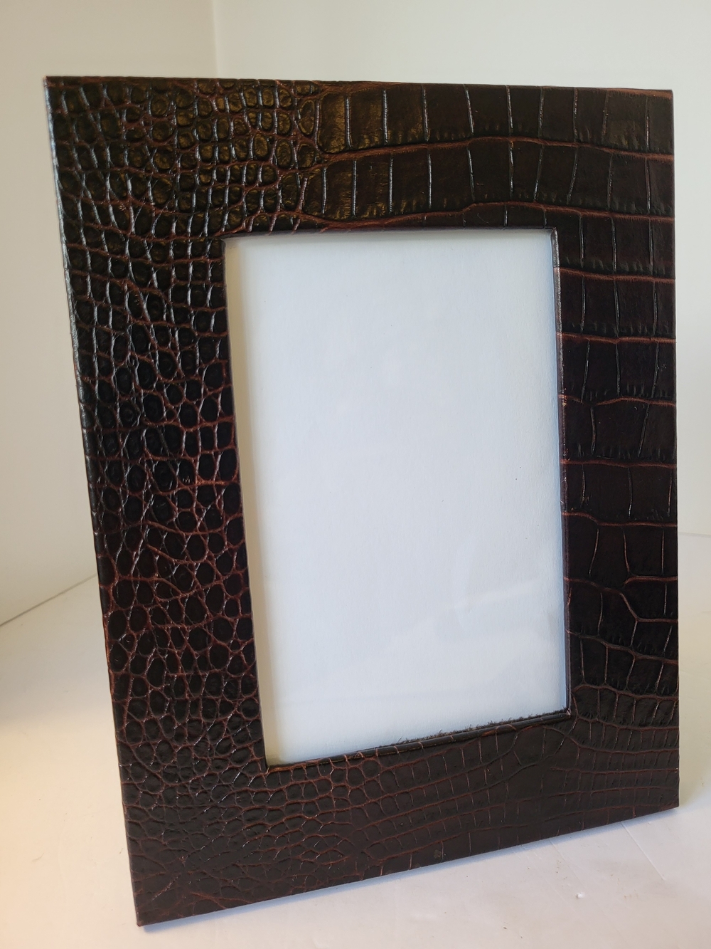 Rare Vintage Smythson Of Bond St Brown Croc-Embossed Leather Photo Frame